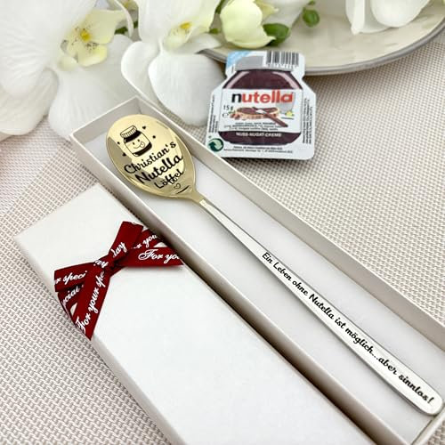 Nutella Portion mit personalisiertem Löffel – Geschenk mit graviertem Namen – Perfekt zum Geburtstag für Schoko-Liebhaber - Nutella Geschenk