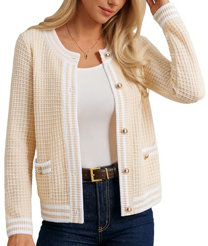 GRACE KARIN Cardigan for Women UK Autumn Casual Soft Knitted Long Sleeve Cardigans XL Apricot