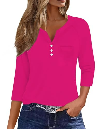 Uwdiohq Chemisier Ample décontracté à Sept Manches et col en V pour Femme boutonné, avec Poche, Un Usage Quotidien Hauts Sexy Rouges pour Femmes Taille Plus Blouse Chemise Lin Noir Femme Tunique