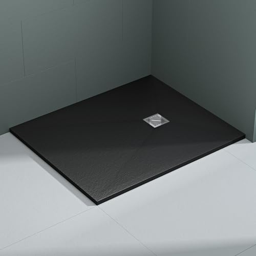 Mai & Mai Duschwanne 100x120x3cm Duschtasse aus Mineralguss | Mineralgusswann, Anthrazit Matt, Rechteckig DIN-Anschlüsse, Geoma09