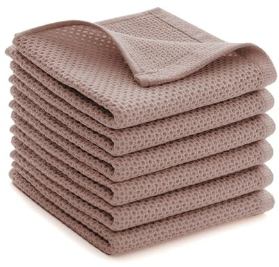 LikGuest Cotton Cleaning Cloths Soft Dish Towels Brown 30x30cm 6 PCS | Highly absorbent cotton fabric, quick drying reusable design for kitchen cleaning, dishes and household tasks