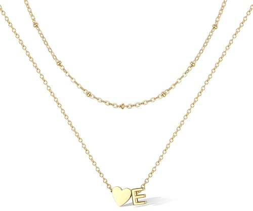 Bestyle Collar Inicial Letra A-Z Colgante Corazon Dorado Choker Gargantilla Fina Doble Capa Cadena 35.5cm y 40.6cm Joyas Mujer Chica Madre Hija Novia Amiga