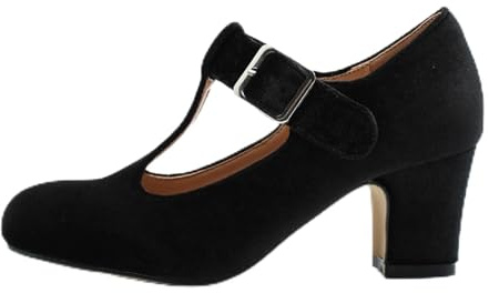 Escarpins Mary Janes pour femme - Bout rond - Boucle - Chaussures de soirée élégantes - Chaussures de mariage - Fête de la bière - Travail traditionnel - Avec bride de cheville, Noir , 45 EU