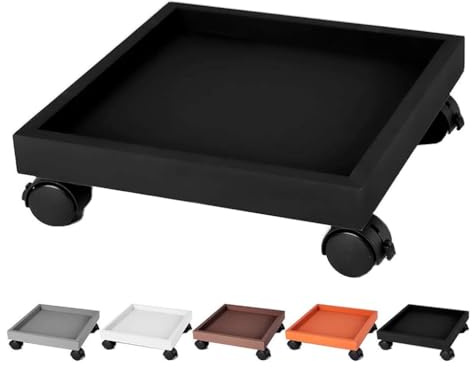 Chariot à Plantes carré Robuste avec roulettes – Déplaceur de Pots de Fleurs Polyvalent pour la Maison et Le Jardin – Support pour Plantes de 42 cm, Palette et Plateau à Soucoupe (Noir)