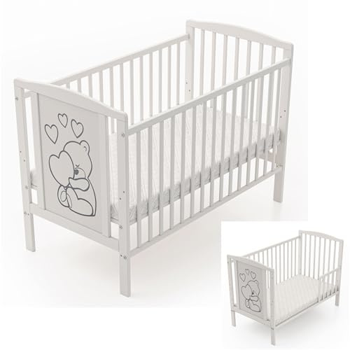 Genérico Cuna 2 en 1 Timmi 60x120 con Motivo de Ositos de Peluche en Madera de Haya Incluye Kit de conversión y colchón