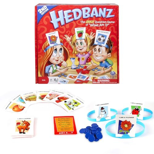 EduPlayte Hedbanz - das Rasante Ratespiel für die Ganze Familie - Neuauflage mit Tollem Spielmaterial, Familien-Ratespiel mit fliegenden Karten, für 2-6 Spieler ab 6 Jahren
