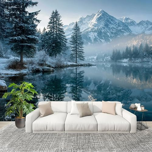 Dormitorio Papel Pintado MontañAs Nevadas, Bosques Y Lagos Pared Panorámico 200x140 cm Paisaje Natural Fotomurales No Tejido, Póster Gigante de Pared Personalizado 3D Para Salón Fotomurales