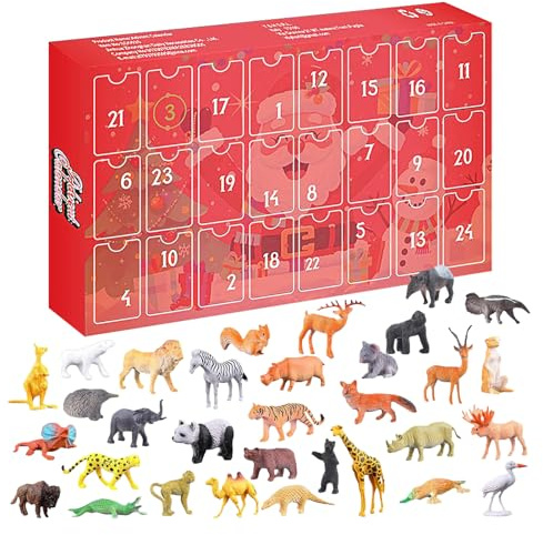 Calendario 'Avvento - 24 Giorni Di Conto Alla Rovescia Animali Di Natale, Calendario Del Conto Alla Rovescia Di Natale, 32 Figure Animali, Giocattolo Educativo Per L'Apprendimento E La Decorazione