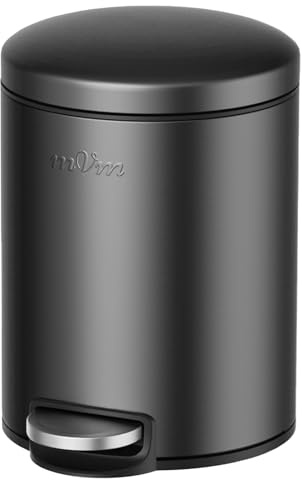 mVm Poubelle Cuisine 5L, Poubelle Salle de Bain, Acier Inoxydable, Noir | Anti-traces de doigts, Fermeture Douce et Maintien en Ouverture, Seau Intérieur Amovible, Idéale pour toilette wc et Bureau