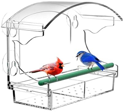 Qfdiwr Distributeur De Nourriture pour Oiseaux À Fenêtre Extérieur | Décor de Balcon en Acrylique Transparent,Mangeoire avec Ventouses et Plateau Amovible,Attraction De La Faune pour Balcon Et Jardin