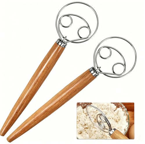 Dänischer Teigbesen Danish Dough Whisk Set – Edelstahl, Holzgriff 2er Set | Ideal für Brot-, Sauerteig- & Keksteig. Vermeidet Verklumpen, rührt Cremes & Teige schnell durch. spülmaschinenfest.