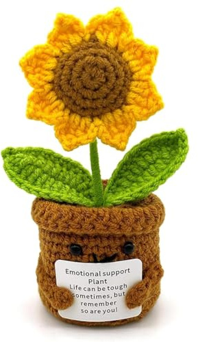 Regalo Girasole, Decorazioni da Scrivania per Casa e Ufficio,Positive Fiori all'Uncinetto Regalo per Lui Lei Uomini Donne Amici Fidanzato Compleanno Natale San Valentino