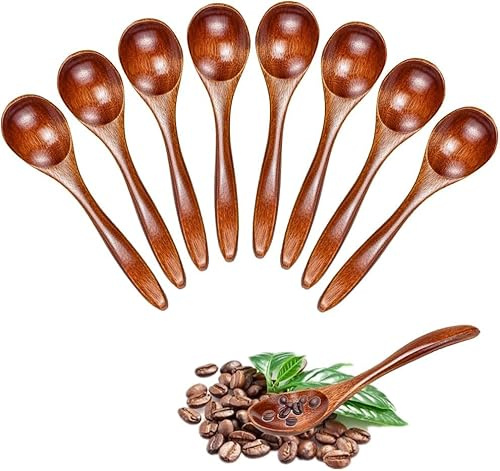 Holzlöffel Set, 8 Holzlöffel klein, für Kaffee Tee Honig und Gewürze, praktische Holz Löffel für Küche, 12 x 3 cm natürliche Holzlöffel