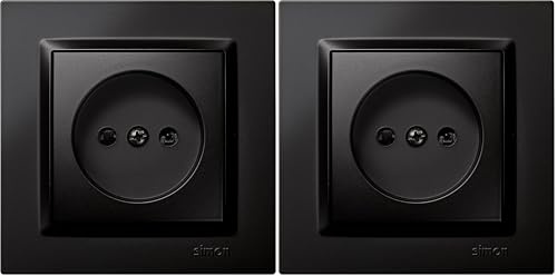 SIMON - Enchufe de Empotrar Bipolar, Serie Simon 10, 250V, 10 A, Enchufe de Pared Plano y Fino, Fácil de Instalar, Incluye Marco, Tapa y Mecanismo, Base de Enchufe Hembra Color Negro (Paquete de 2)