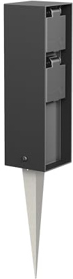 ledscom.de Trädgårdsuttag pelare POKU med jordspett för utomhusbruk, IP44, 2-vägs, antracit, kantig, 23cm