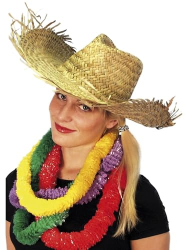 Smiffys Beachcomber Hawaiian Straw Hat, Straw , Hawaiian Luau Fancy Dress, Adult Dress Up Hats, Beige