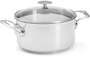 DE BUYER - Kochtopf aus Edelstahl Milady mit Glasdeckel – 20 cm, PFAS, Edelstahl 18/10, leistungsstark und widerstandsfähig, Sandwichboden, für alle Herde + Ofen,