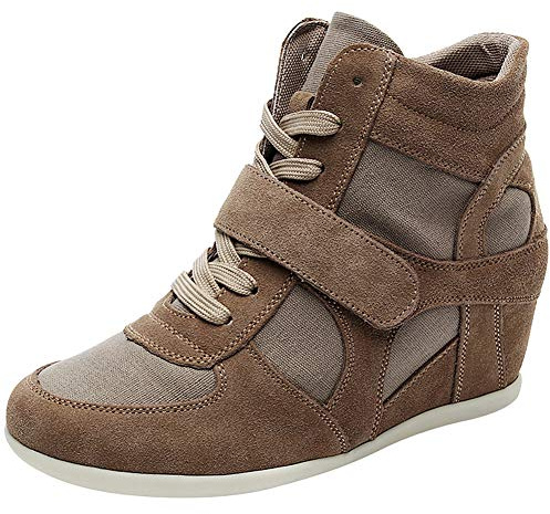 rismart Femmes Compensee Classique Confortable Mignon Boucle Suede&Tissu Baskets Mode Chaussures