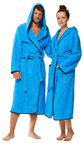 Sowel® Bademantel Damen und Herren, 100% Bio-Baumwolle, Extra Lang mit Kapuze, Morgenmantel, Flauschig, Frottee