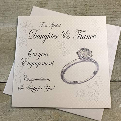 WHITE COTTON CARDS To A Special Daughter & Fiancé On Your Engagement, Handgefertigte Verlobungskarte, Code PD9D, Beige, 16 x 16 cm