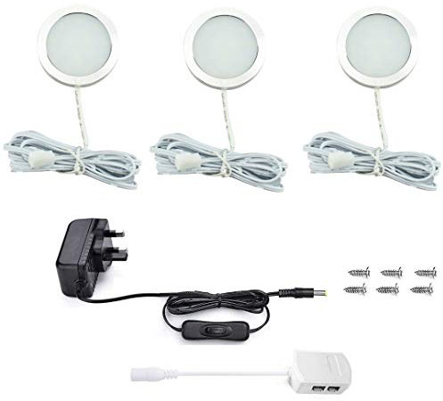 Vlio Under Cabinet Light Kit, LED Puck Lights, 7.5W, 750LM, Warm White, Display Cabinet Lighting, Disc Light for Kitchen, Closet, Counter, Cupboard, Shelf, Wardrobe and More, Set of 3