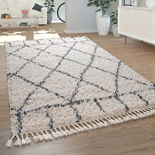 Paco Home Tapis Salon, Chambre/Poils Longs Shaggy Motifs Coloris Et Tailles Variés, Dimension:160x230 cm, Couleur: Crème 12