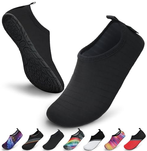 SAGUARO Damen Herren Badeschuhe Wasserschuhe Schwimmschuhe Männer Frauen Barfußschuhe für Strand,Pool,Meer,Wassersport,Surfen,Aqua Cycling,Segeln,Bootfahren,Windsurfen(Schwarz,38/39 EU)