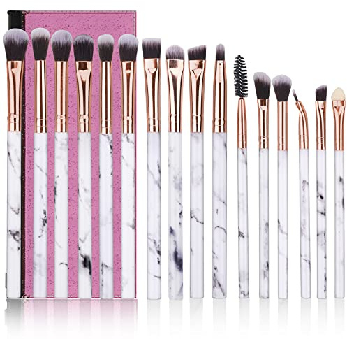 Eye Makeup Brushes DUAIU 16Pcs Eyeshadow brushes Eyebrow Eyeliner Blending Brush Premium Synthetic & Marble Handle Brushes sets with Pink Cosmetic Bag