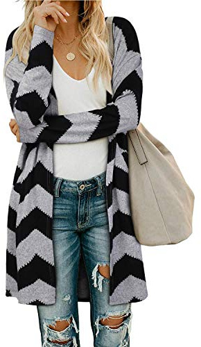 OUGES Women's Long Cardigan Lightweight Open Front Casual Coat | Ladies Cardigan,Long Sleeve Casual Coat with Pockets,Autumn Cardigans Women
