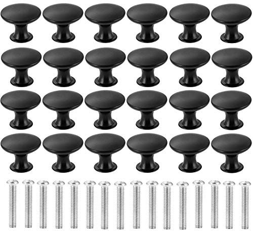 KAHEIGN 24Pcs Schubladenknopf Möbelknöpfe Schrankknöpfe, 30mm Matt-Schwarz Schubladengriffe Kommodenknöpfe Möbelgriff mit 24pcs Schrauben, Schubladenknöpfe Set für Schrank Schublade Küche