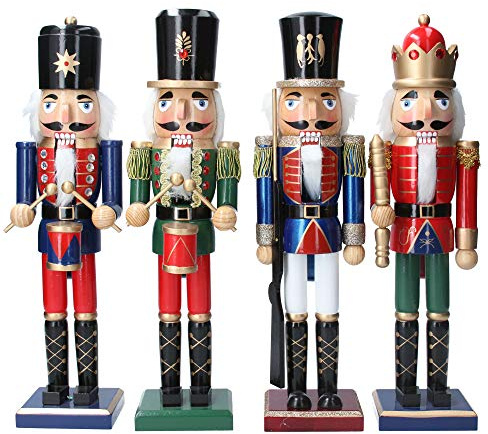 Gisela Graham Set of 4 Large Christmas Nutcracker Soldiers 37cm - Red, Blue & Green