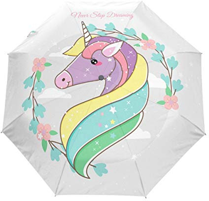 Buntes Pferd Einhorn Regenschirm Taschenschirm Automatische Reise Winddichte Sonnenschutz Trekkingschirm Wanderregenschirm für Frauen Männer