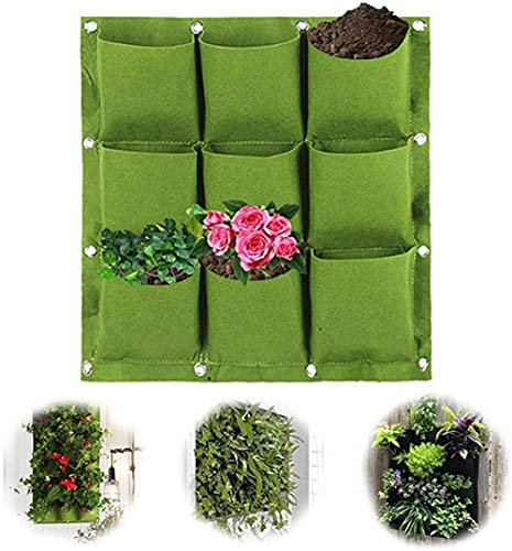 Giardino Verticale Borsa per piante, Esterni Verticale Greening Grow Bag, da appendere, con 9 tasche, Verde