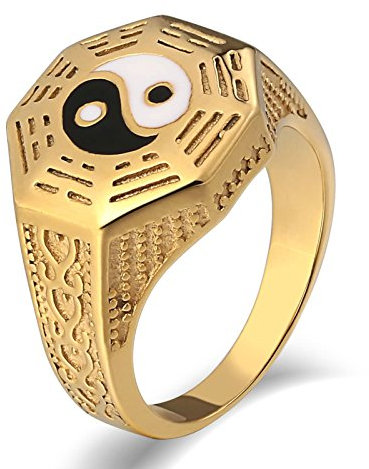 KnSam Herren Ring, Ring Titan Herren Yin Yang Totem Aus Edelstahl Siegelring Für Herren Männer Gold Ring Mit Kostenlos Gravur