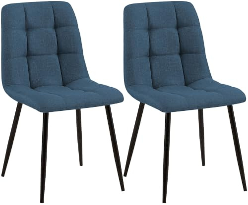 CLP 2er Set Esszimmerstuhl Tilde, Küchenstühle gepolstert mit gestepptem Bezug, Polsterstühle mit Metallgestell, bis 150 kg belastbar | Farbe blau Material Stoff