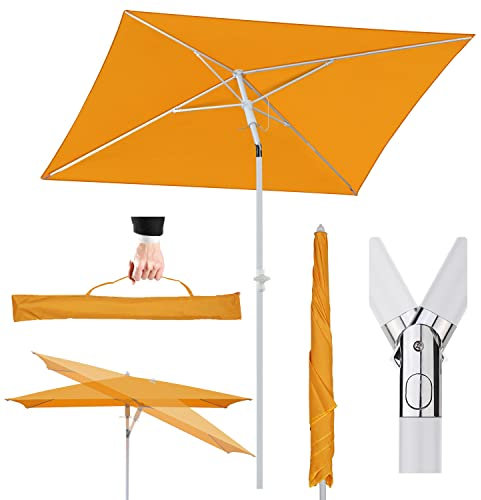 Sekey 180 × 125 cm Sonnenschirm mit Schutzhülle, Balkonschirm Gartenschirm Terrassenschirm, Sonnenschutz UPF50+, Kippbar, Höhenverstellbar, Rechteckig- Orange