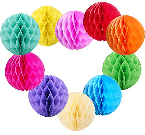 YLY's love Papier Wabenbälle Seidenpapier Dekoration 10er 20cm Papier Honeycomb Balls pompom Deko zum Aufhängen schöne Dekor für Geburtstag Hochzeitsfest Party Wohnungdeko Mehrfarbig