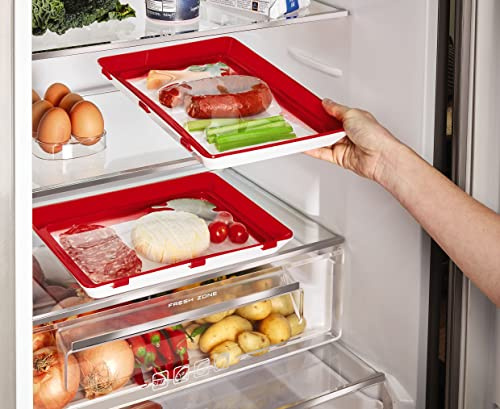 mysmartbuy.com 2x Food Preservation Trays - Pack of 2 Vacuum Seal & Store Food Storage 30 x 23cm Leftover Storage Tray - Stackable Silicone Sealed Food Preservers for 5cm Left Overs