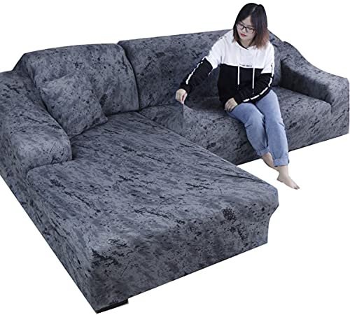 VEAI Housses de Canapé d Angle Couverture de Canape en Forme de L Couvre Canape Gris/Beige/Bleu Canape Protection Covers Extensibles avec Méridienne Gauche/Droite Housse Protection Canapé
