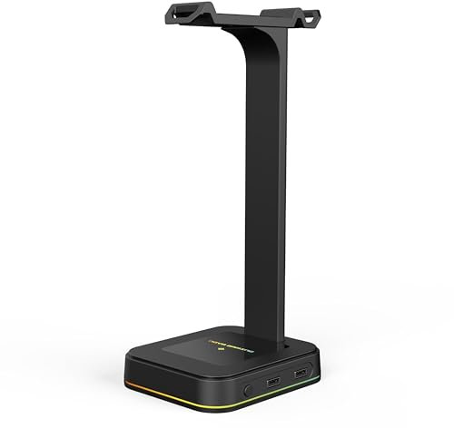 NOVA GAMING – HYDRA – Support de casque Gaming RGB – Synchronise et recharge les smartphones – 2 ports USB, Animation RGB, patins antidérapant, léger et portale