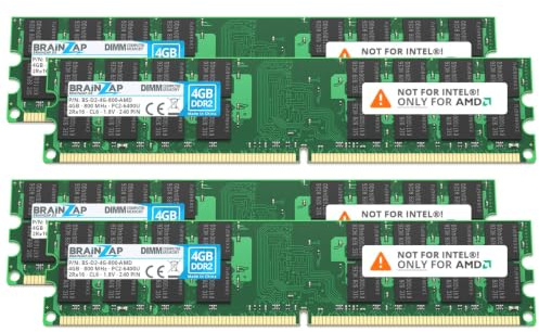 BRAINZAP 16GB (4x4GB) DDR2 800MHz PC2-6400U-666 DIMM CL6 2Rx16 1.8V Unbuffered Non-ECC RAM memoria per PC desktop Modulo di memoria Memory