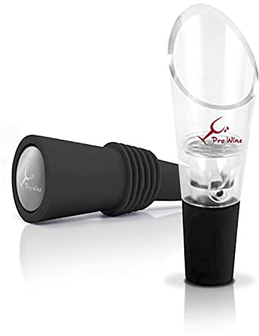 Weinausgießer / -belüfter + Weinverschluss / -stopper, Pro Wine Weinzubehör - Kit, Weinausgießer und Weinstopper, Edelstahlbelüfter und -ausgießer mit wiederverwendbarem Silikon-Weinverschluss