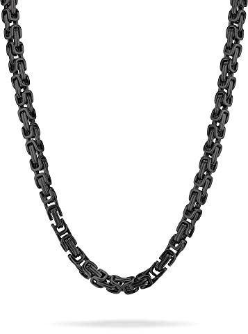 Fynch-Hatton Halskette Königskette Herren 55cm aus Edelstahl in Silber, Silber Antik & IP Schwarz