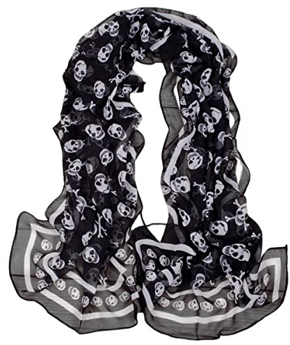 Damen-Schal, leicht, mit Totenkopf-Aufdruck, langer Schal, Schwarz , One size