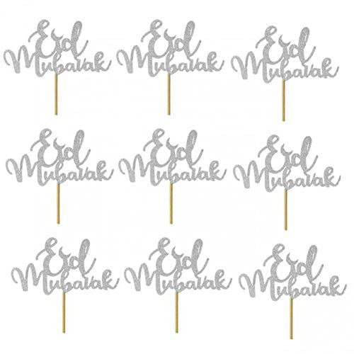 Ericetion 10pcs Glitzer Eid Mubarak Cupcake Toppers Eid Ramadan Festival Bunting Islamic Muslim Mubarak Party Dekoration