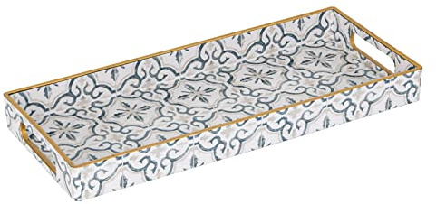 MAONAME White Decorative Tray, Plastic Serving Tray with Handles, Rectangular Moroccan Tray, Long Narrow Tray for Bathroom, Kitchen Sink, 13.8 X 6 X 1.57