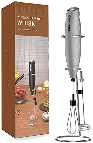 BENTRONIC Double whisk Milk Frother Handheld electric mixer, Egg Beater, Foam Maker for Coffee, Latte, and Cappuccino, matcha whisk Drink Mixer, kitchen gadgets, with stand. (silver)