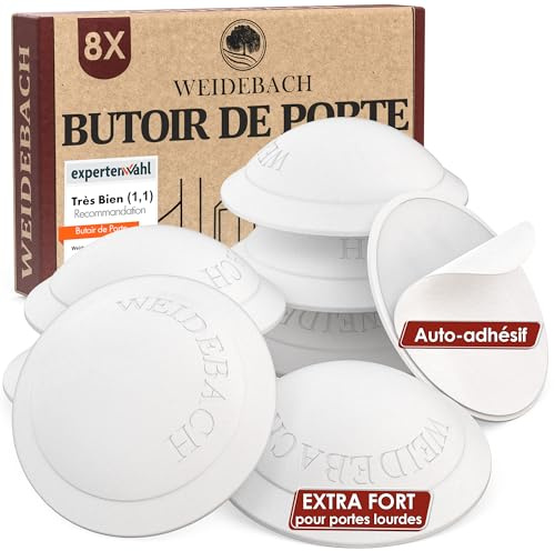 WEIDEBACH® 8x Wand Türstopper Weiß selbstklebend für Türen | Türen geeignet, robuster Wandschutz Türklinke, Wandpuffer einfach aufkleben, Türschoner, Türstopper weiß, Wandschutz