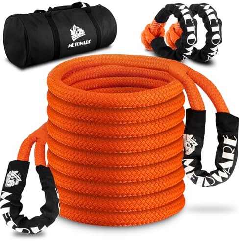 METOWARE Kinetic Recovery Seil (2,5 x 9,1 m) mit 2 weichen Schäkeln, Erholungsseil für LKW, strapazierfähig, Offroad-Wiederherstellungs-Set für UTV, ATV, LKW, Auto