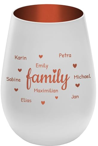 Windlicht mit Gravur Family - personalisierbar mit Namen - Weiß/Bronze - Höhe 12 cm - Teelichthalter Kerzenhalter Vornamen Familienmitglieder